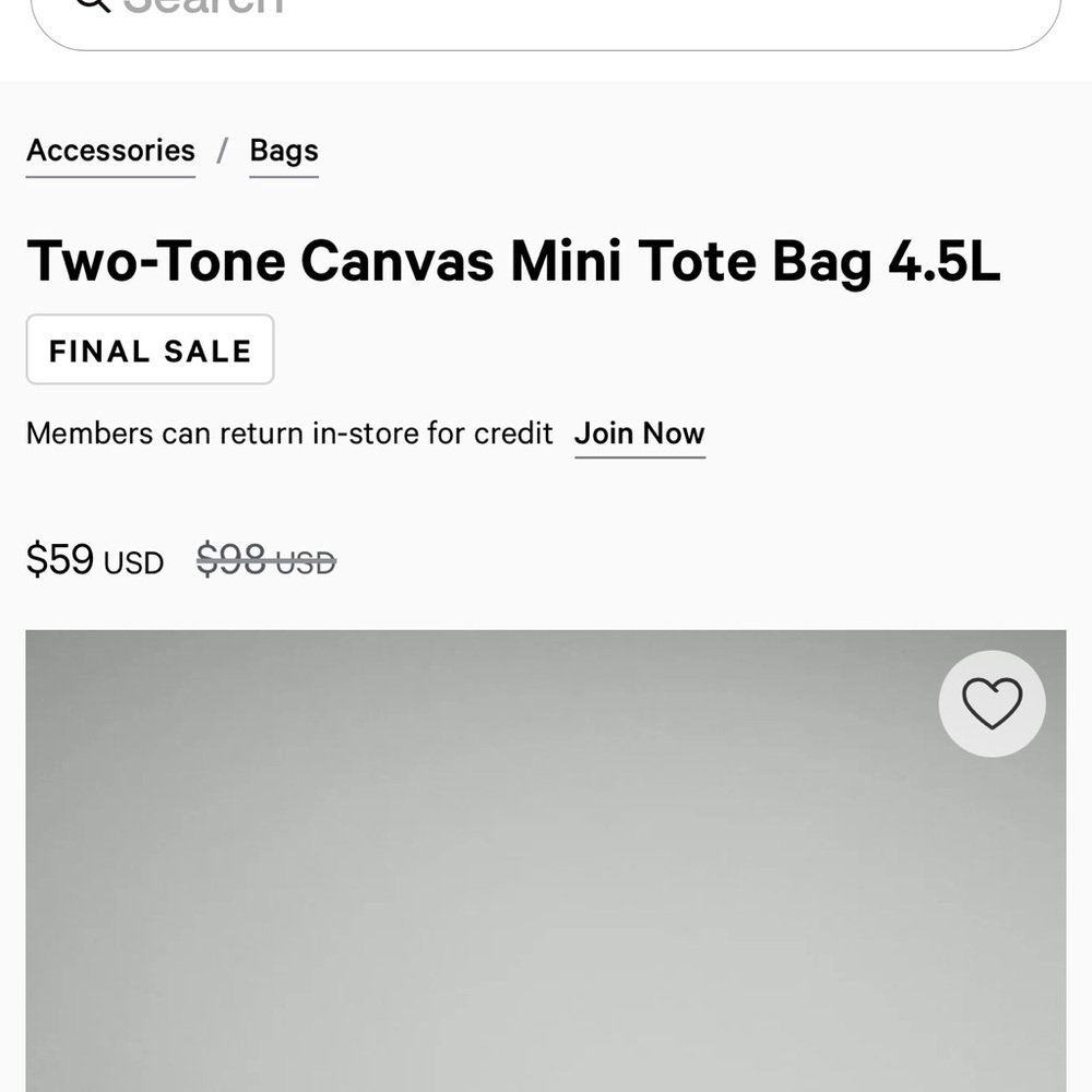 Lululemon Athletica Two-Tone Canvas Mini Tote Bag 4.5L - Picture 2 of 2